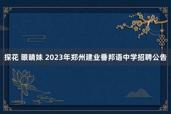 探花 眼睛妹 2023年郑州建业番邦语中学招聘公告