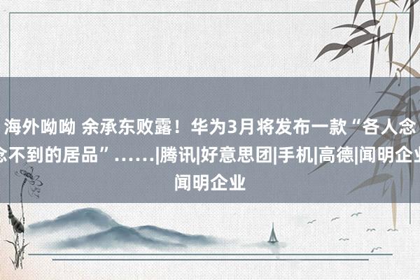 海外呦呦 余承东败露！华为3月将发布一款“各人念念不到的居品”……|腾讯|好意思团|手机|高德|闻明企业